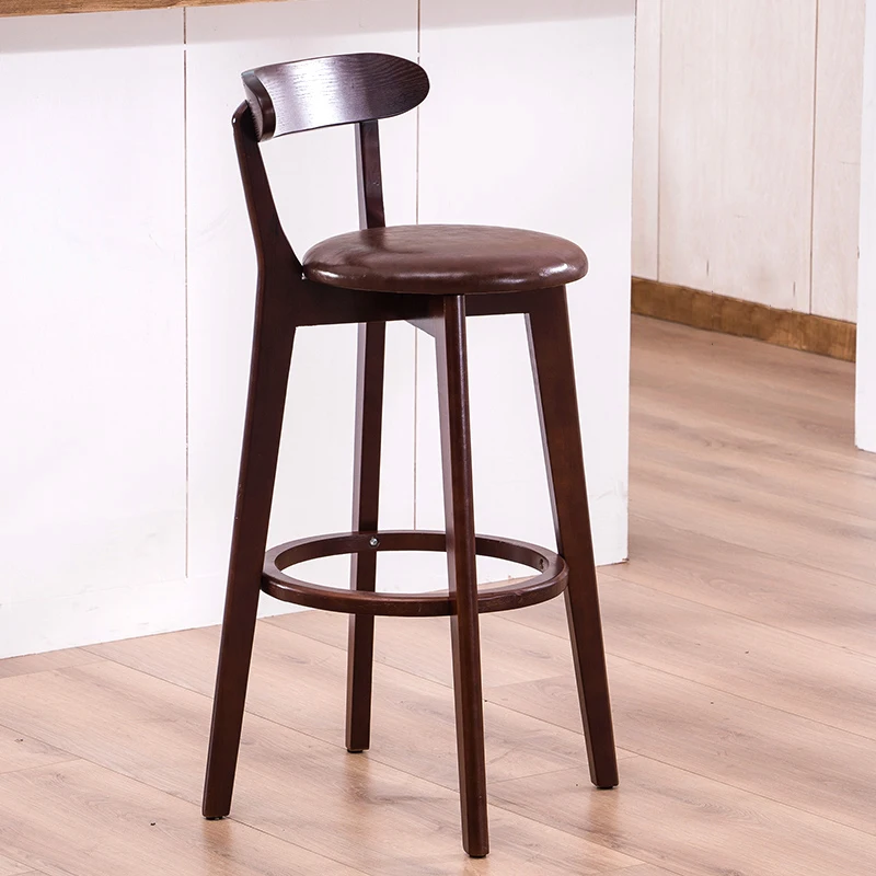 Скандинавские барные стулья, высокий стул из твердой древесины, современный минималистичный барный стул с высокой спинкой, потребительский коммерческий стул для отдыха - Цвет: Oil Wax Brown
