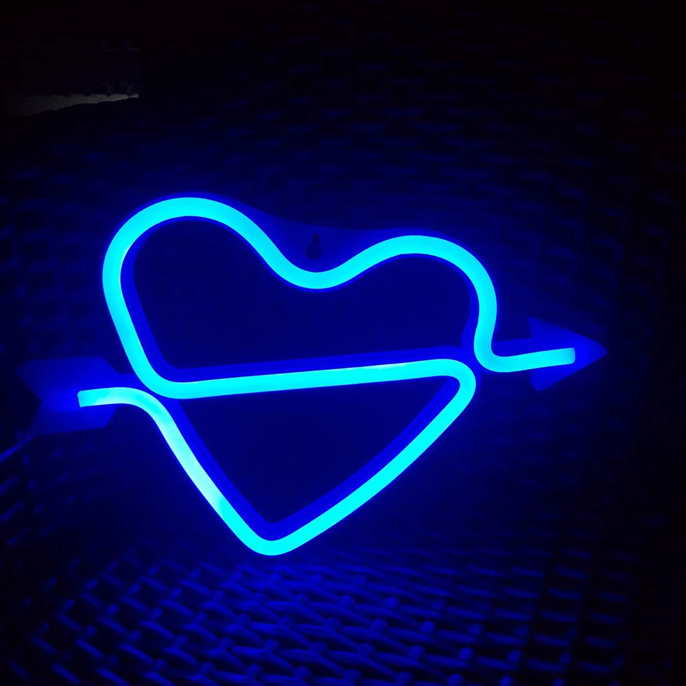 Неоновый знак в форме сердца ночные светильники батарея или управляемый через USB неоновый настенный светильник для декоративные шары вечерние день Святого Валентина - Испускаемый цвет: Синий