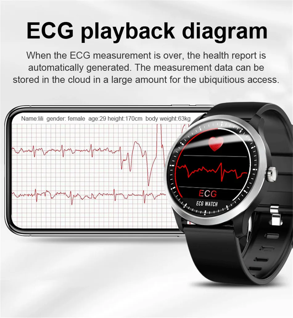 Умные часы LIGE N58 ECG PPG с ЭКГ-дисплеем, динамическим ЭКГ-монитором сердечного ритма, кровяное давление, смарт-браслет, импульсные часы
