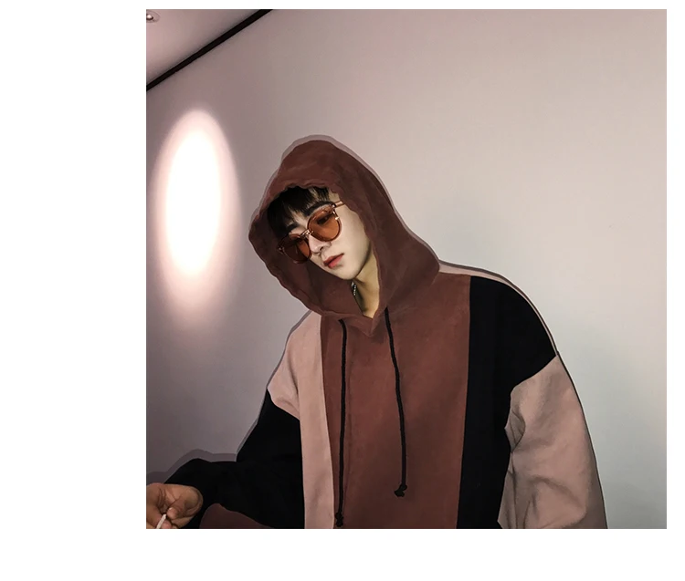 MANVALUE Colour-clashing Compound Men's Oversize Loose Geometric Pattern Hooded Clothes Autumn Hoodies