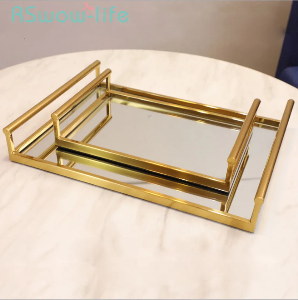  Simple Modern Metal Tray Decoration Home Hotel Desktop Decoration Trays Cosmetics Jewelry Storage T