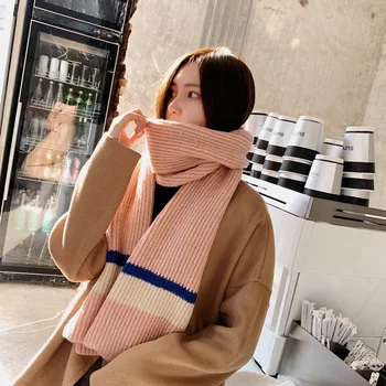 

Autumn Winter New Wild Fashion Color Matching Scarf Striped Knitted Wool Soft Breathable Warm Scarf Out Cold Shawl B44