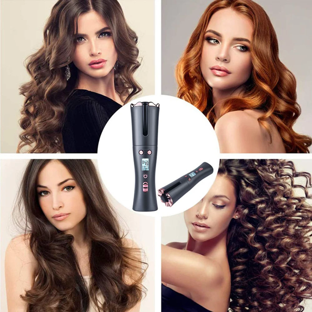 Modelador de Cabelo sem Fio Automático de Carregamento Ondulação do Cabelo Ferro com 6 Curling Configurações Temp Timer Tongs Ondas Praia Ferro Ondulação Usb & 13 carregamento usb curling ferro com 6 configurações