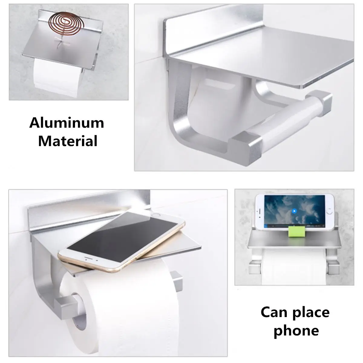 Toilet Paper Holders Space Aluminum Multi-function Storage Holder Bathroom Shelves Towel Shelf with Phone Holder Free Punching