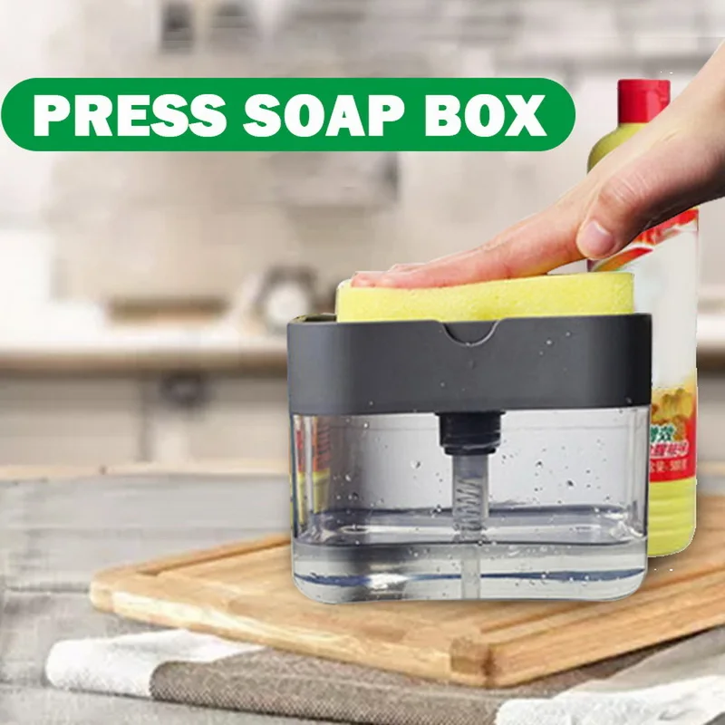 2-in-1 Soap Pump Dispenser With Sponge Holder Liquid Dispenser Container Hand Press Soap Organizer Kitchen Cleaner Tools