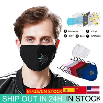 

Fashion Cotton Face Mask Respirator Washable Reusable Mouth 2 Masks + 4Pcs Activated Carbon Filter PM2.5 for Men Women