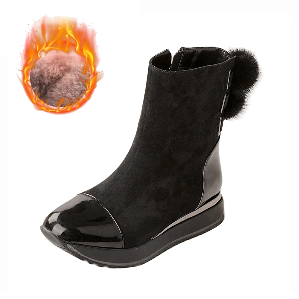 HARAVAL/модные детские зимние ботильоны; ручная работа; обувь из флока с круглым носком для игр; однотонные повседневные мягкие теплые зимние ботинки на молнии для девочек - Цвет: Wool