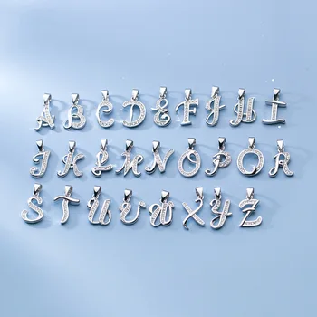 

Genuine 925 Sterling Silver Initials Pendant 26 Capital Letters Zircon Alphabet Necklaces Pendants Fine Jewelry for Women