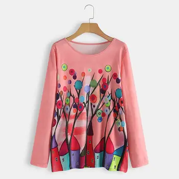 

2020 Plus Size ZANZEA Spring Vintage Blouse Women Casual Long Sleeve Cartoon Printed Shirt Tunic Tops Blusa Chemise Female L 5XL