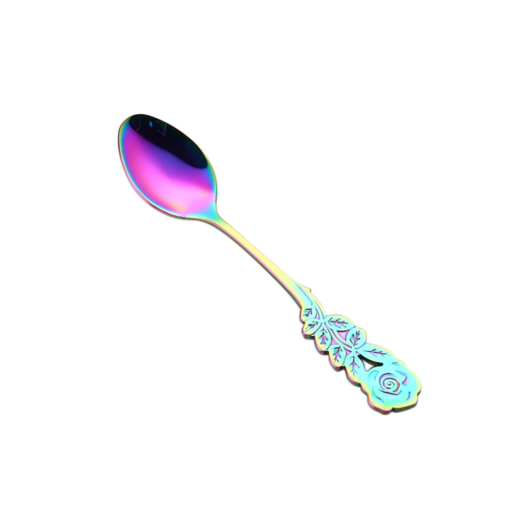 Multicolor Ложка в виде розы из нержавеющей стали, музыкальная ложка для кофе, мороженого, чайная ложка, металлическая посуда, ложка для перемешивания, тонкое мастерство для домашнего бара - Цвет: Multicolor