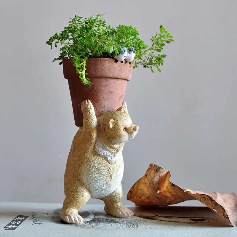 

Cute Bear Resin Ornament Flower Pot Personality Animal Garden Decoration Outdoor