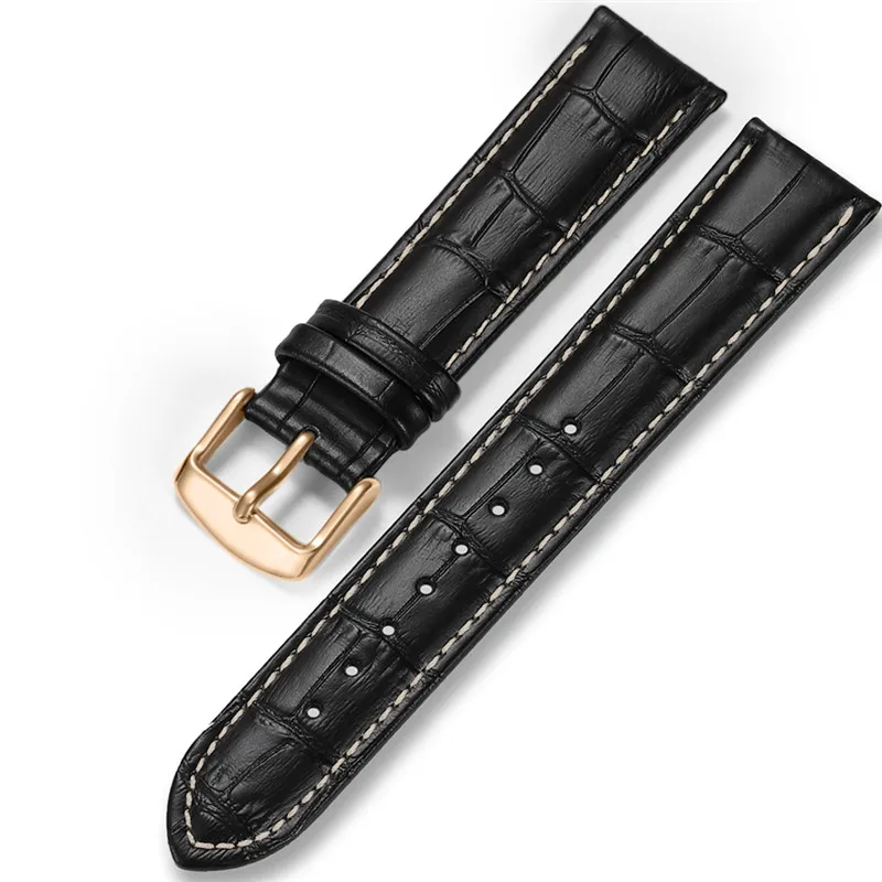 Black with tan Ремешок для часов из натуральной кожи, ремешок для часов 12-18 мм 19 20 21 22 24 мм, розовое золото, пряжка, ремешок - Цвет ремешка: Black with tan