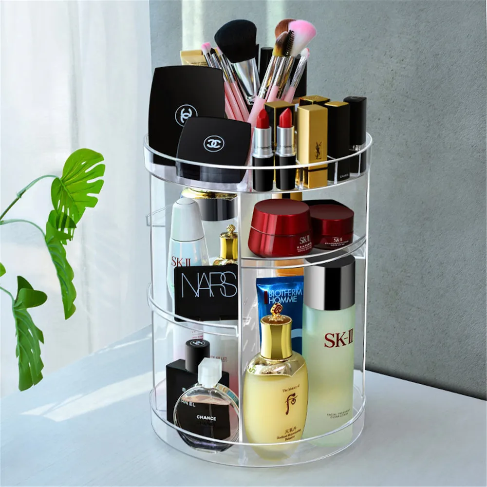 

360 Degree Rotating Makeup Organizer,Large Capacity Cosmetic Storage Box,Fits Makeup Brushes,Eyeliner,Lipsticks Nail Polish
