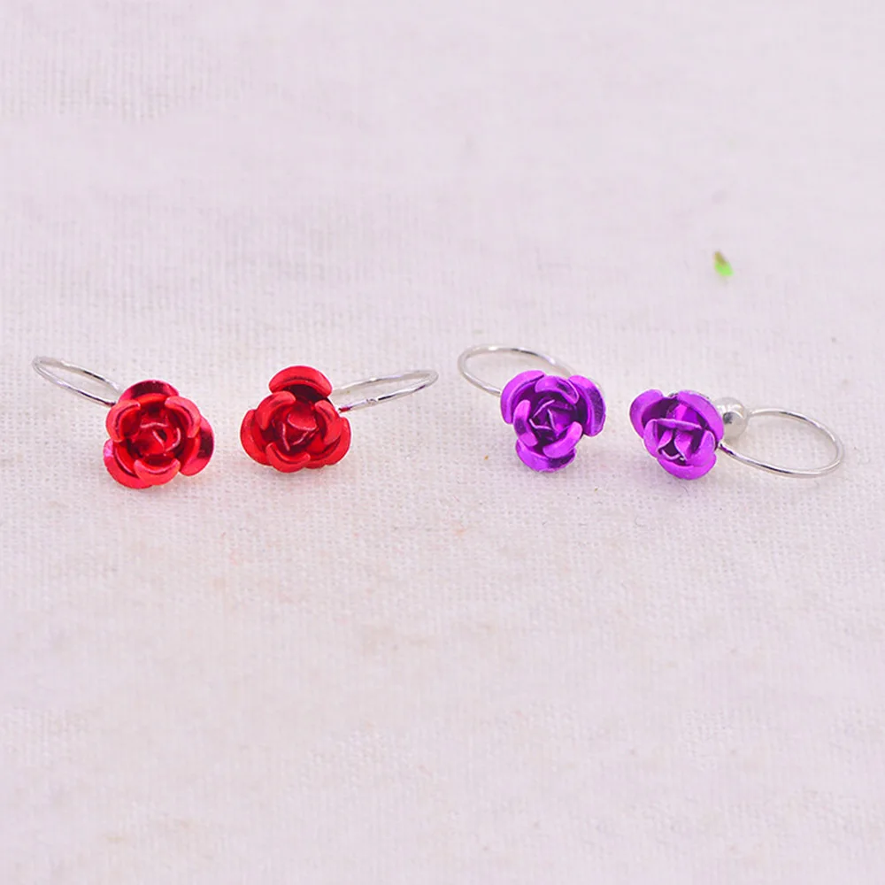 

Simple No Ear Hole Jewelry Red Flower Clip Earrings For Women Fashion Ear Cuff Earring Without Piercing klipsy na uszy