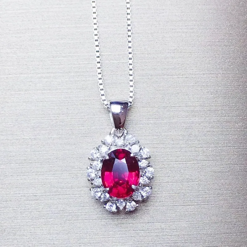 Натуральный подлинный кулон ожерелья из граната 1.6ct драгоценный камень Серебро 925 пробы прекрасный красный драгоценный камень ювелирные изделия Q9102421