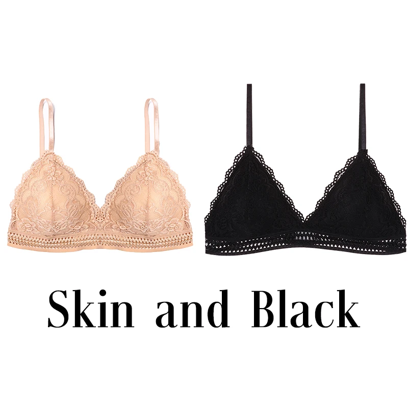 1skin and 1black 1/2 шт Французский Стиль бюстгальтер без косточек бесшовный бюстгальтер с глубоким v-образным вырезом, кружевной бюстгальтер Беспроводной тонкий сексуальное нижнее белье; мягкие и спортивный бюстгальтер для девочек переходного возраста от Для женщин Горячая - Цвет: 1skin and 1black