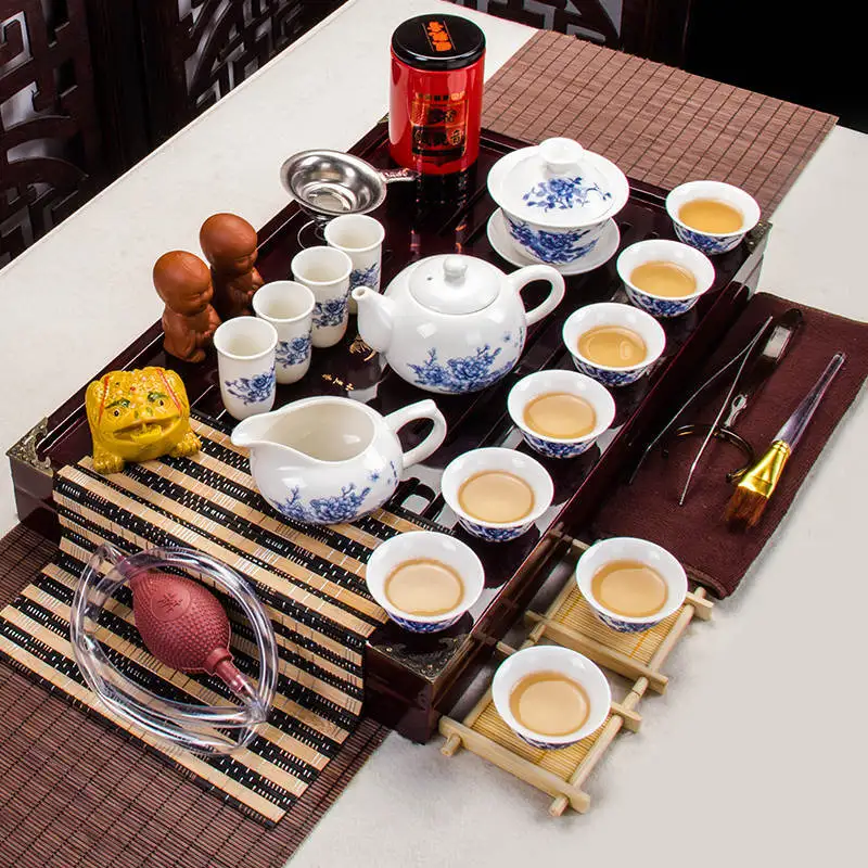 Отличный чайник из фиолетовой глины стеклянный gaiwan деревянный бамбуковый поднос