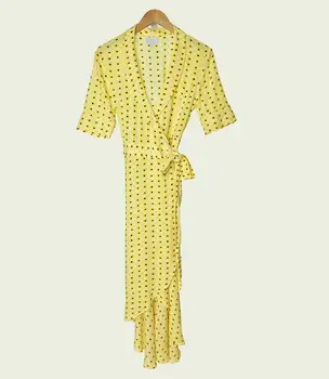 

Women Dress 2019 Summer Floral Print Double Wrap Midi Dress