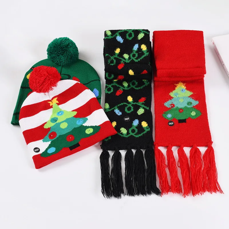 

WENYUJH Long Scarf Hat Set Unisex Christmas Pattern Design Soft Winter Knit Santa Warm Knit Hat Autumn Winter Soft Casual Hat