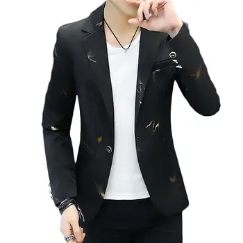 

2020 Fashion Men Printed Long Sleeve Lapel One Button Garment Care Hand-wash Slim Blazer Suit Jacket Coat