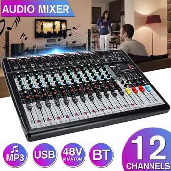 

12 Channel bluetooth Audio Mixer Mixing Console Professional Live Studio Karaoke Player Amplifier with USB XLR 48V Phantom Power
