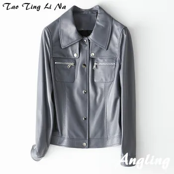 

2020 Women Spring Genuine Real Sheep Leather Jacket H11