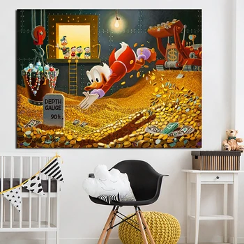 

Gold Coin McDuckes Comics Wall Art Canvas Poster and Print Canvas Painting Oil Decorative Picture Living Room Home Decor Artwork