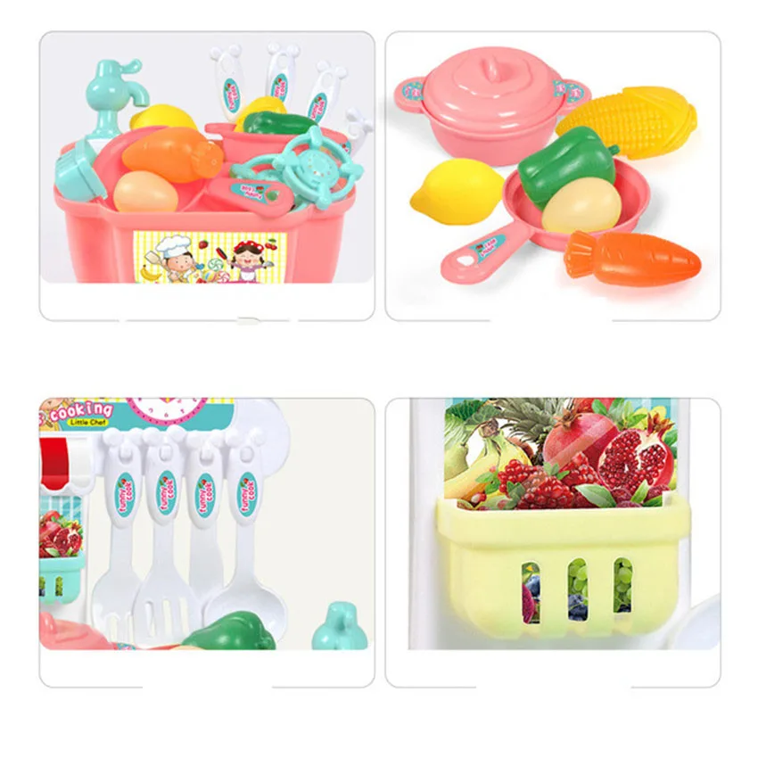22Pcs Plastic Mini Children Baby Kitchen Play House Toy Simulational Kitchenware Storage Cookware Cooking Pretend Play for Girls 3