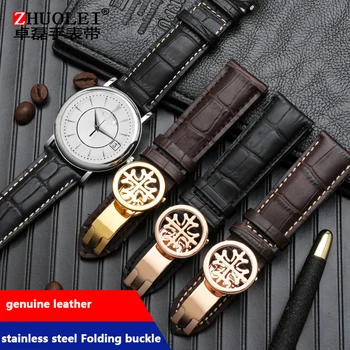 

High quality genuine leather strap for PP watch with stainless steel deploy clasp fit women|men's brand wristwatch 18 20mm 22mm