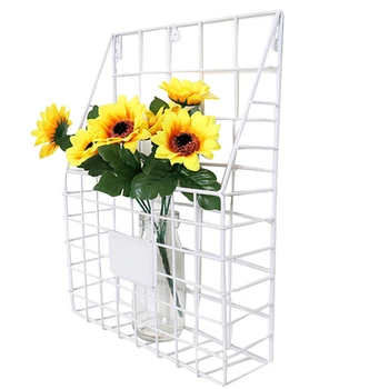 

Simple Iron Grid Book Shelf Home Wall Decoration Wall Newspaper azine Storage Shelf Wall Shelves Wrought Iron(White)