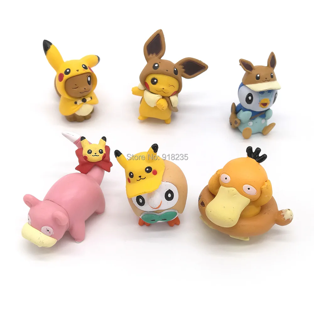 10/лот 6 шт. Eevee Pika Psyduck Медвежонок Rowlet Piplup 4 см ПВХ фигурка для детей игрушки