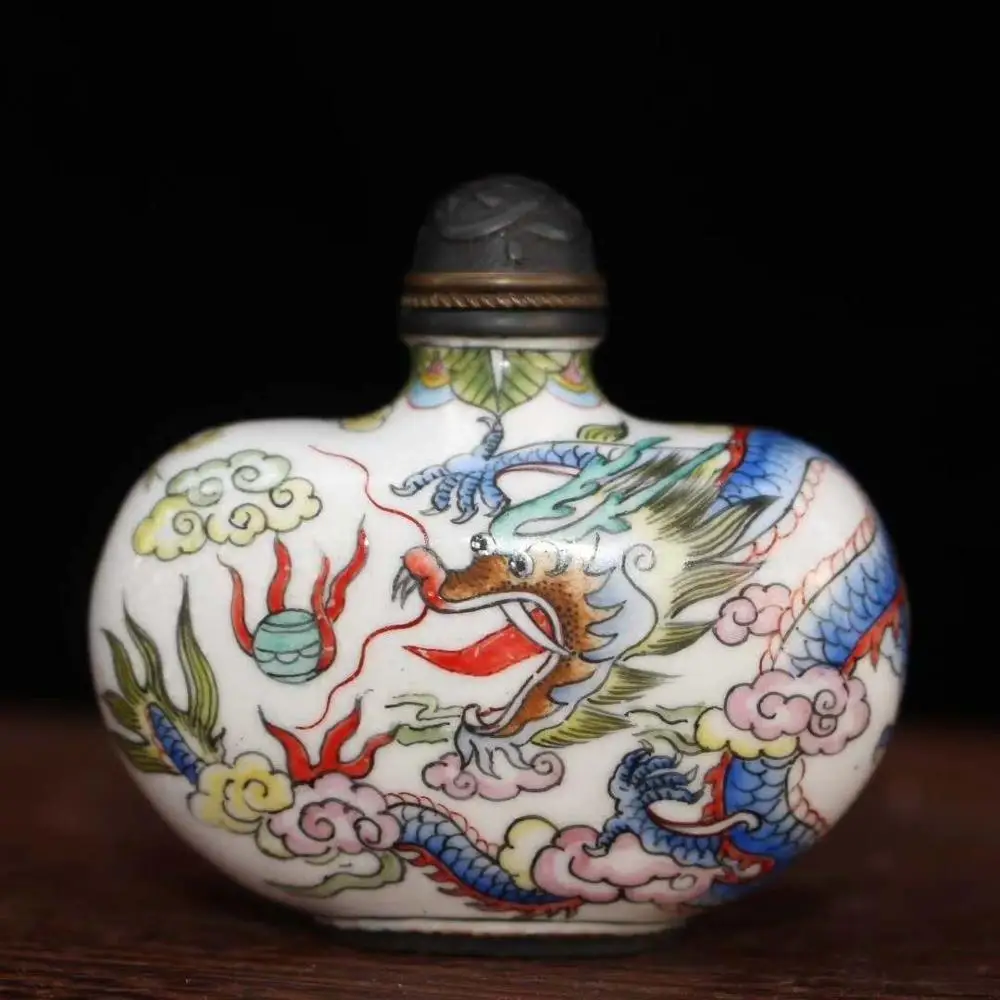 

Beautiful collection of ancient Chinese purple Copper enamel dragon and phoenix snuff bottles