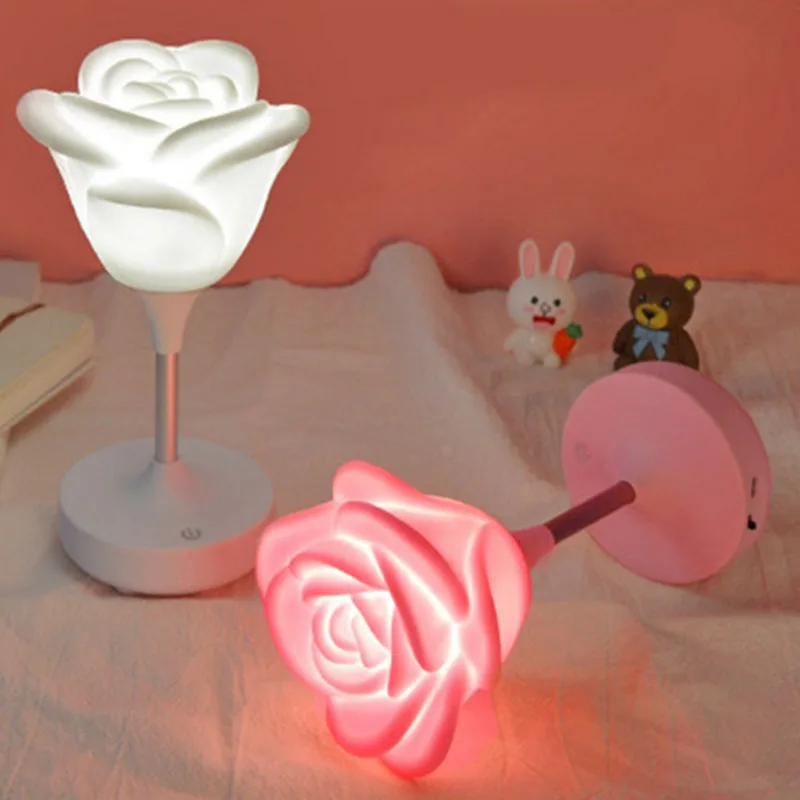 ClickDimmable светодиодный ночной Светильник лампы кремния с цветочным принтом или принтом роз для детские, для малышей Дети подарок прикроватная Спальня Гостиная украшения-розовый