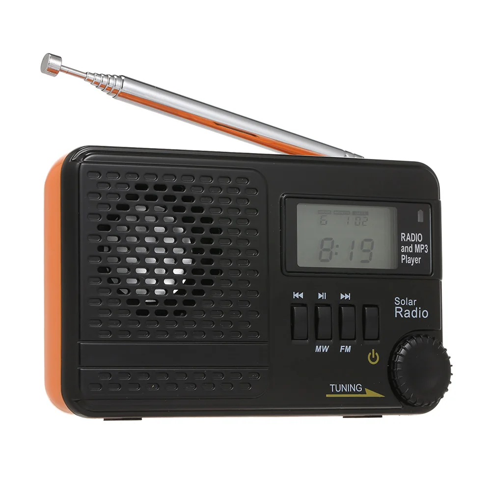 MW/FM Portable Dual Band Digital Radio Receiver Digital Clock Radio MP3 Player Speakers Earphone Output Time Display