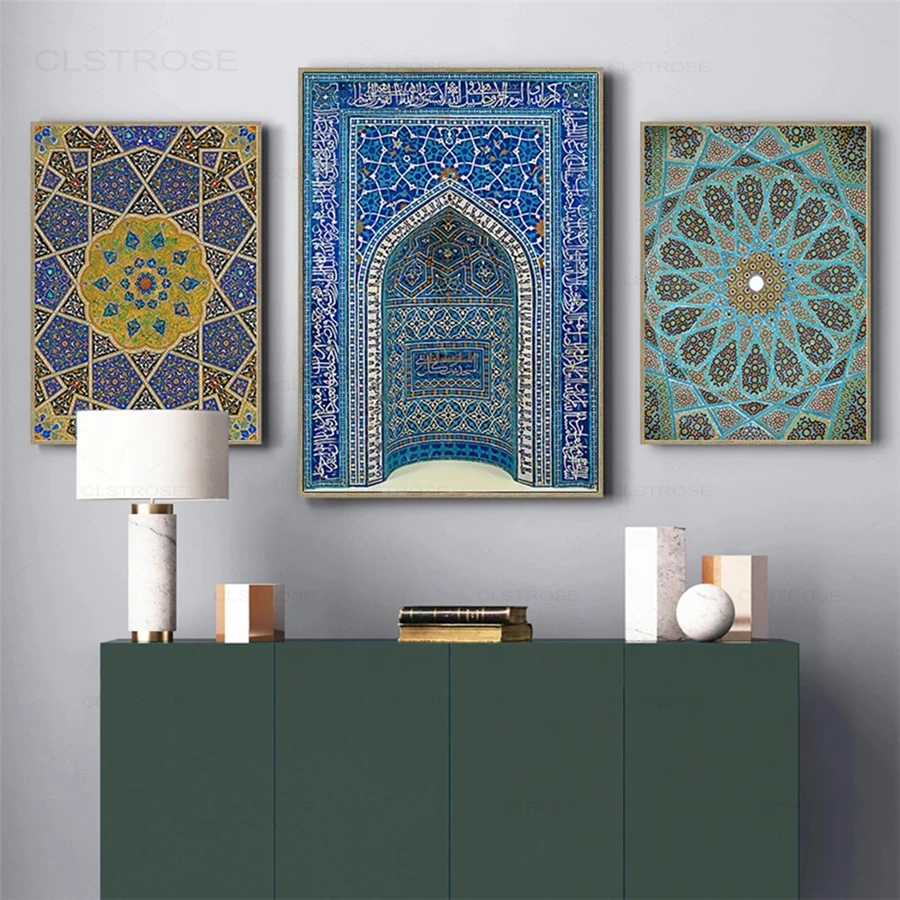 

Moroccan Blue Wall Art Vintage Posters Prints Ceiling Hafez Tomb Retro Modern Mosque Persian Canvas Painting Pictures Home Decor