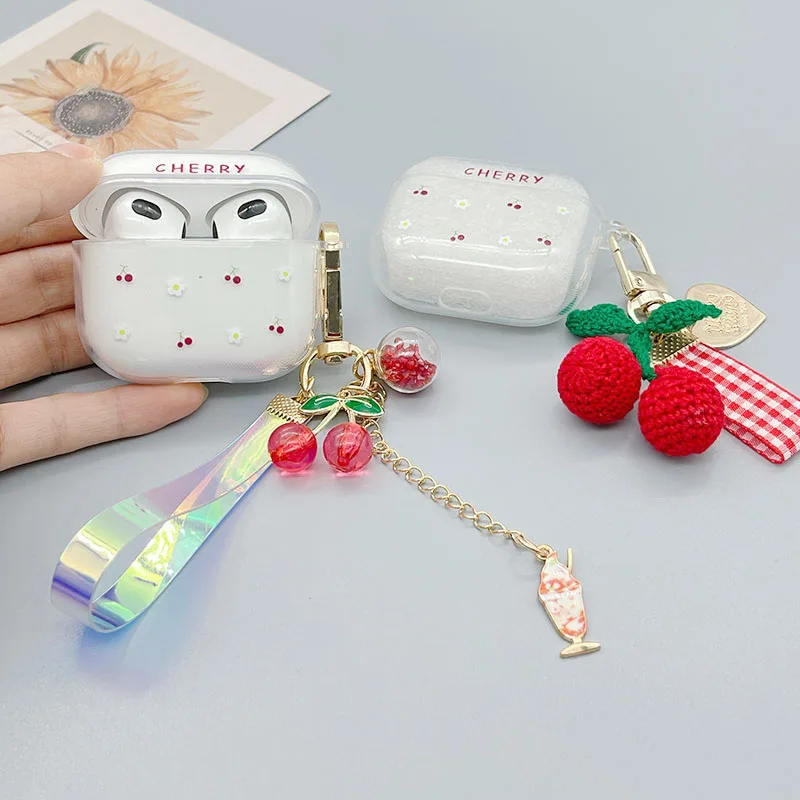 Per Apple Airpods 3 Case 2021 New Cute Crystal Cherry Flower Portachiavi Custodia Morbida Per Auricolari Per Airpods 1 2 3 Pro Headset Box Cove