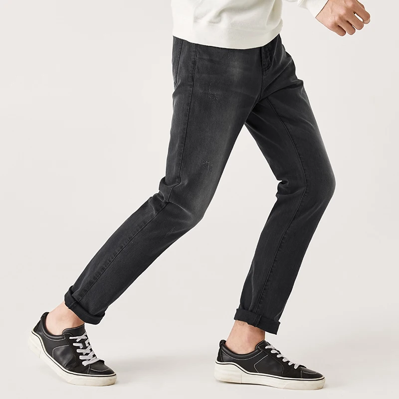 SEMIR джинсы мужские зимние Новые прямые гонконгские ветряные мужские корейские мужские брюки элегантные потертые брюки - Цвет: Cowboy ash
