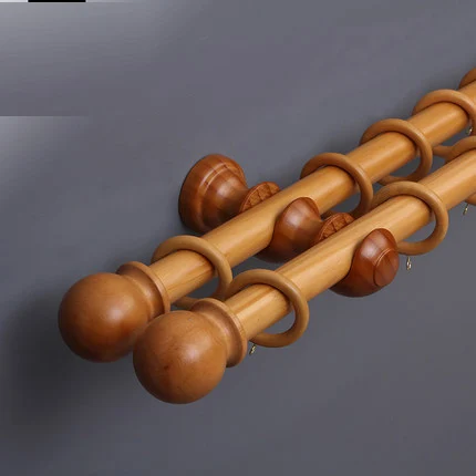 Double rod Твердый деревянный карниз для шторы деревянный Римский полюс двойной толстый Европейский бесшумный занавес трек верхний потолок и боковая установка стены - Цвет: Double rod