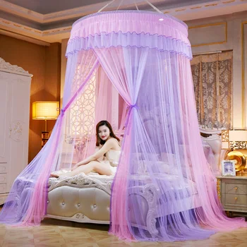 

Hanging Mosquito Net Summer Hung Dome Tent Mesh Princess bed curtain Round Home Textile Canopy bed Curtain moustiquaire W