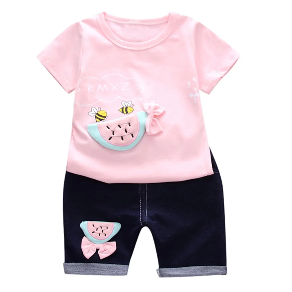 newborn clothes summer Toddler Baby Kids Girls Bee Fruit T-shirt short sleeve o-neck Tops Shorts Outfit Clothes Set baby kleding