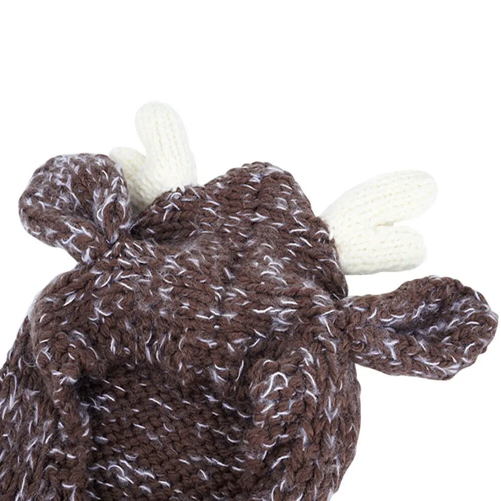 Милый детский комплект для мальчиков и девочек, шапка шарф перчатки с изображением оленя, осенне-зимние теплые украшения на пуговицах, вязаные шапки для рождественских торжеств