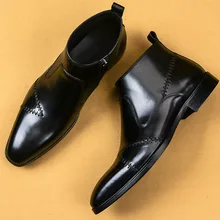 2019 Fashion Brand Booties Genuine Cow Leather Ankle Booties Mens Business Shoes Male Solid Color Formal Dress Boots 2019 Fashion Brand Booties Genuine Cow Leather Ankle Booties Mens Business Shoes Male Solid Color Formal Dress Boots