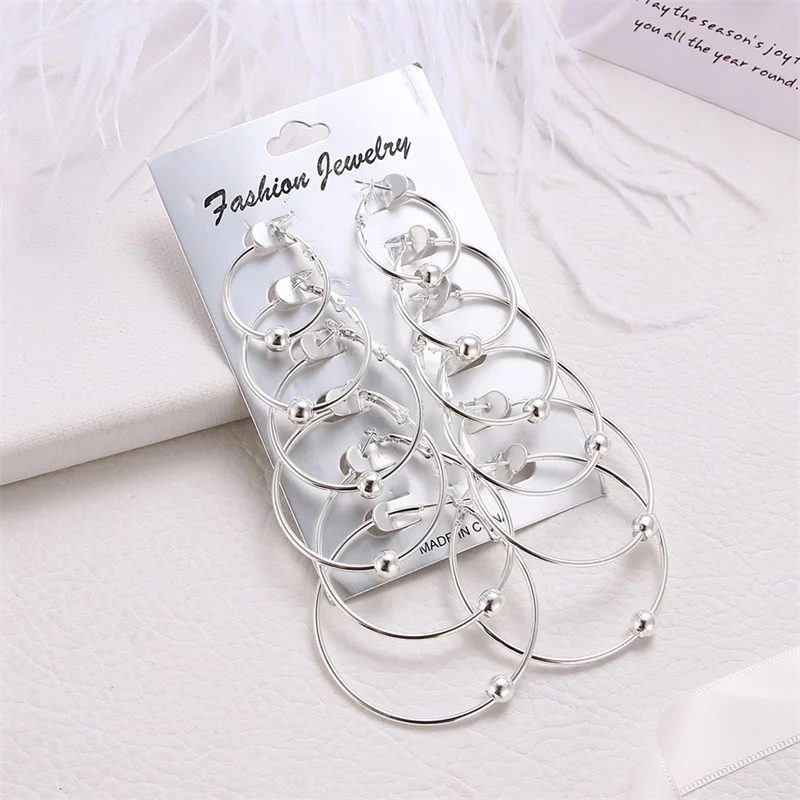 Oversize Gold Color Big Circle Hoop Earrings Set for Women Vintage Steampunk Ear Clip Wedding Party Jewelry Gift 2019 Wholesale