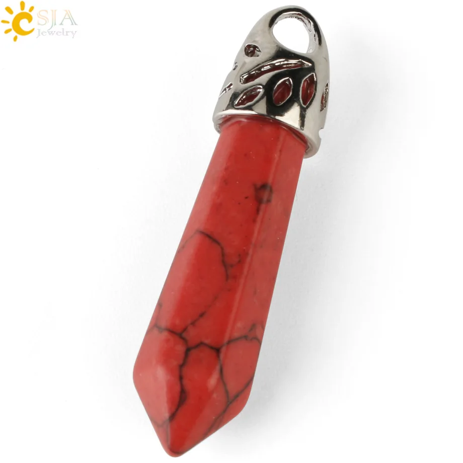 Red Turquoise CSJA, натуральный камень, шестиугольная призма, подвеска, маленький размер, кристалл, кварц, Агаты, исцеление, заостренные подвески для ожерелья, для женщин и мужчин, G289 - Окраска металла: Red Turquoise