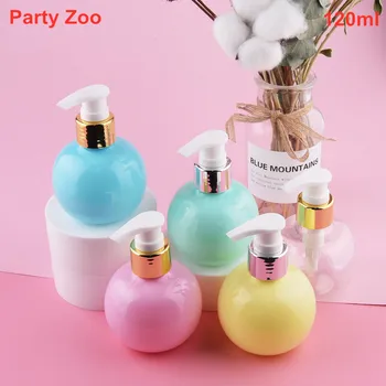 

100X120ml/4.2oz Macaron Series Electroplating Press Pump Empty Portable Round Ball PET Plastic Container Liquid Bottle Wholesale
