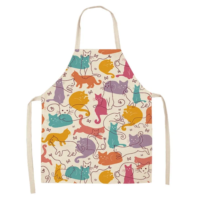 Cartoon Cute Cat Printed Kitchen Apron Cotton Linen Sleeveless man women Chef Cooking Aprons Kitchen Accessories 68*55cm 0006
