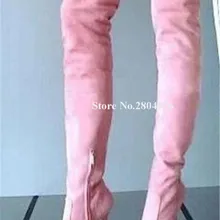 Fashion Women Pointed Toe Suede Leather Stiletto Heel Over Knee Boots Pink Black White Thigh Long High Heel Boots Club Boots