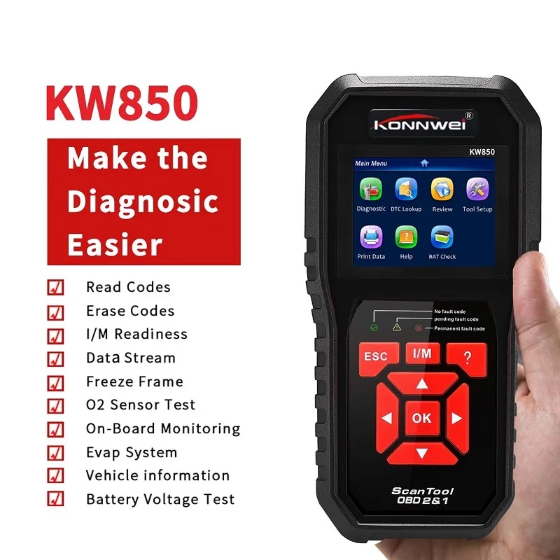

Konnwei kw850 ODB2 Automotive Scanner Full Function Car Diagnosis OBD Engine Code Reader Auto Diagnostic Better Than Autel AL519
