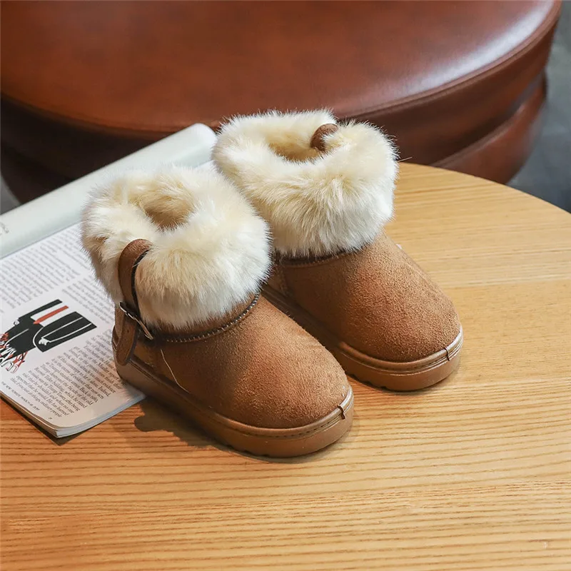 SZ164Brown Fashion Children Casual Shoes Thicken Baby Boys Girls Snow Boots Warm Kids Running Sport Shoes Kids Cotton Sneakers SZ164 - Цвет: SZ164Brown