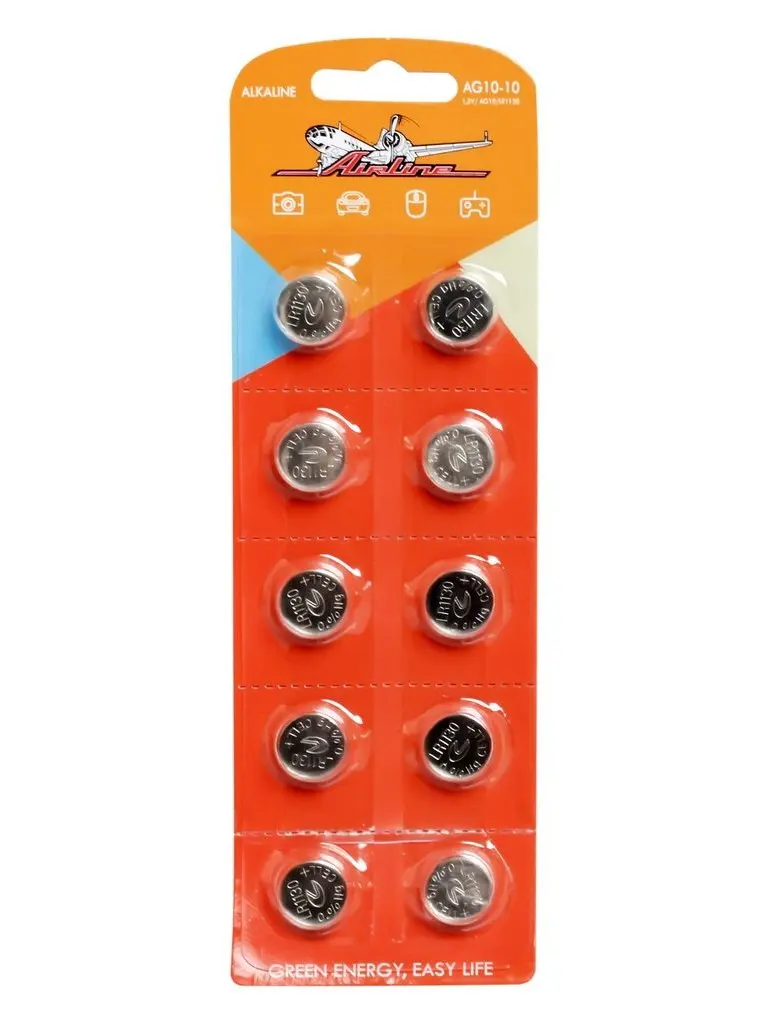 Батарейка AG10/LR1130 щелочная 10 шт. AIRLINE AG10-10